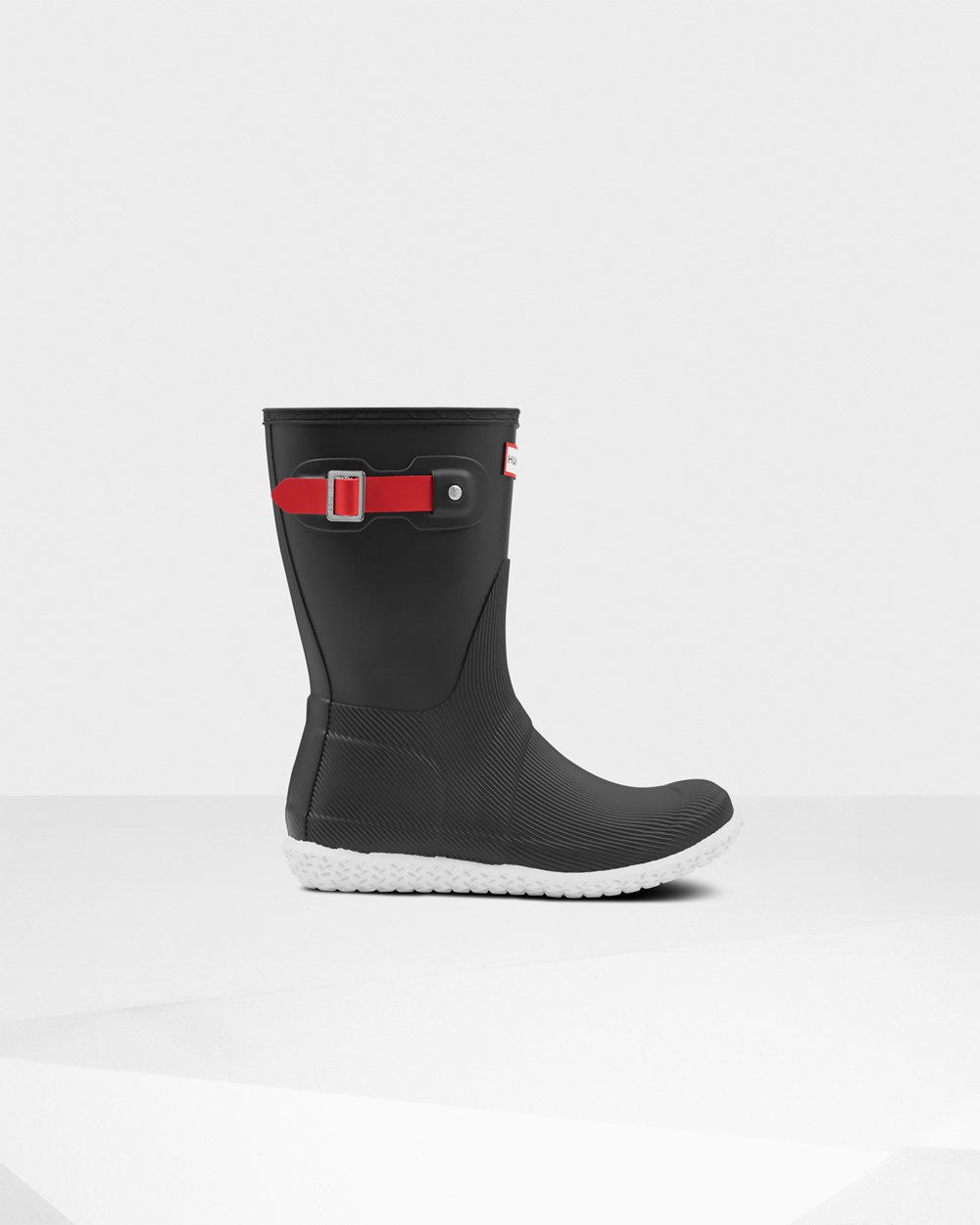 Women Hunter Original Flat Heel Calendar Sole | Short Rain Boots Black/Red | NZ-38107-FJEP